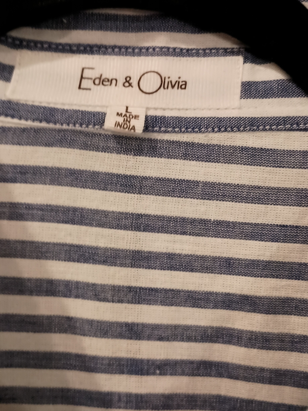 Eden & Olivia Navy and White Striped Button-Down Shirt - Picture 6 of 16